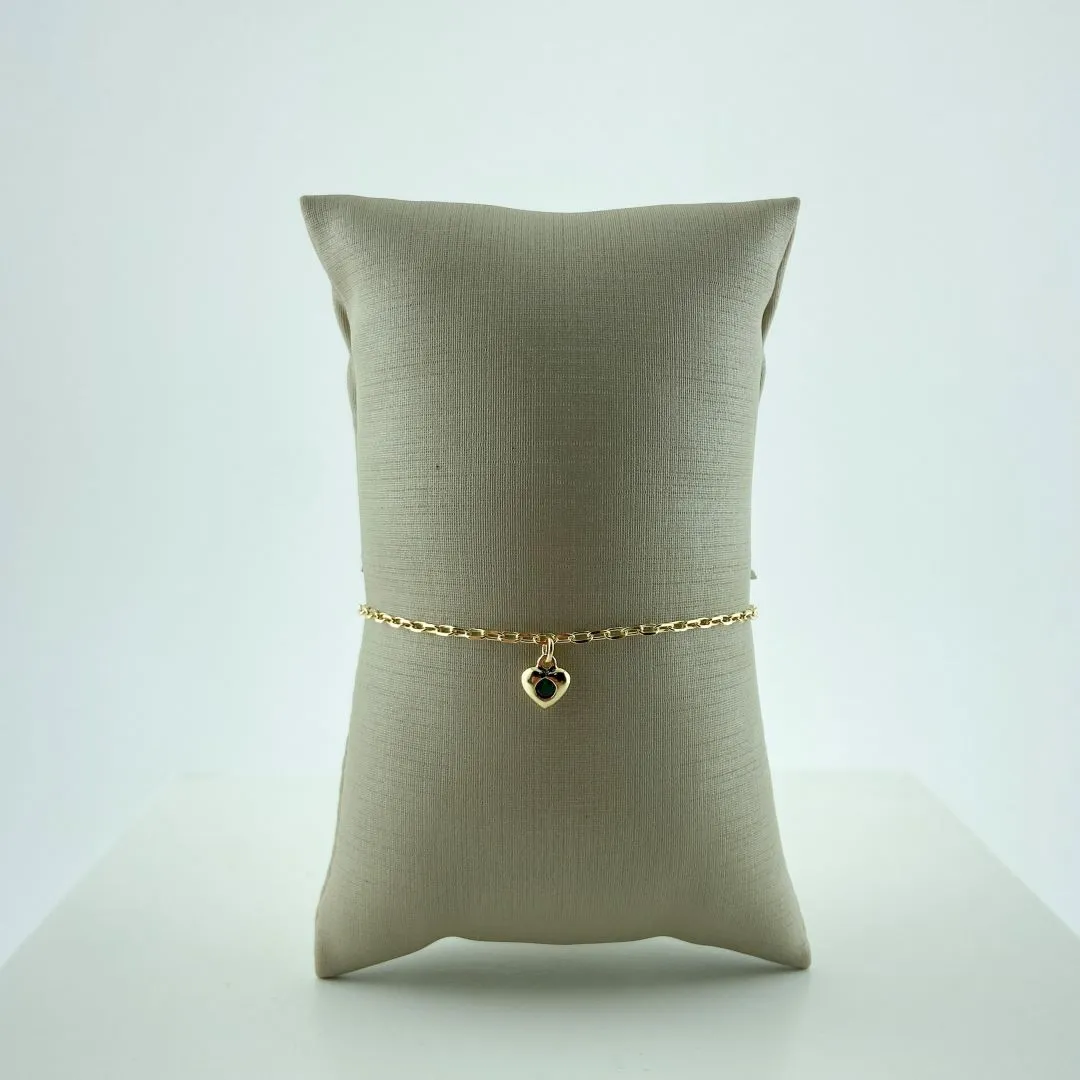 Pulseira Infantil com Coração e Zircônia Verde Folheado a Ouro 18k