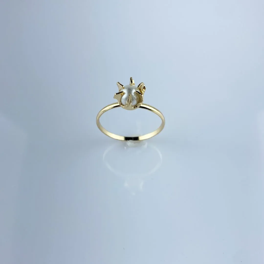Anel Solitário com Pérola Folheado a Ouro 18k
