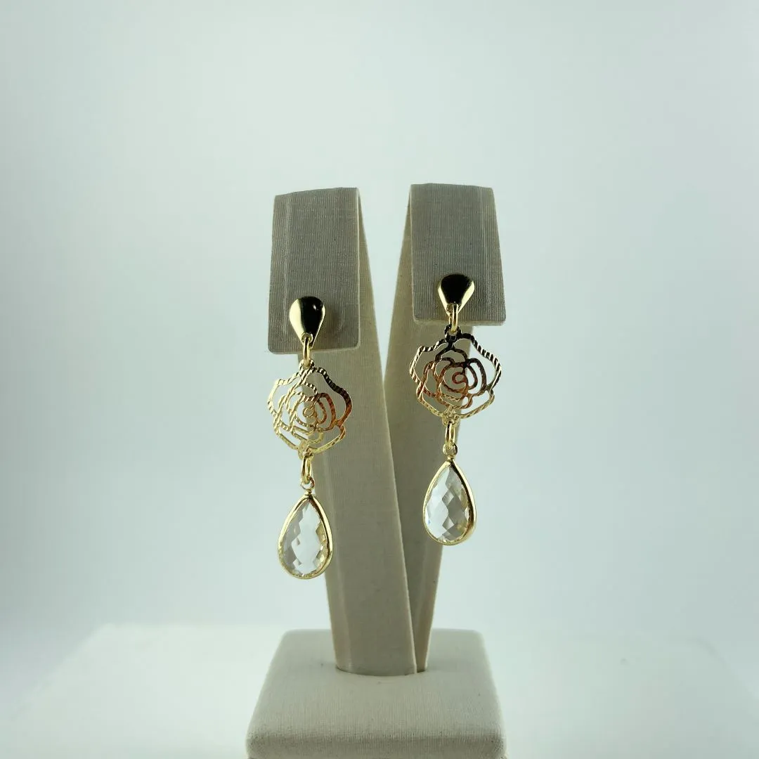 Brinco Design de Flor com Gota Zircônia Folheado a Ouro 18k