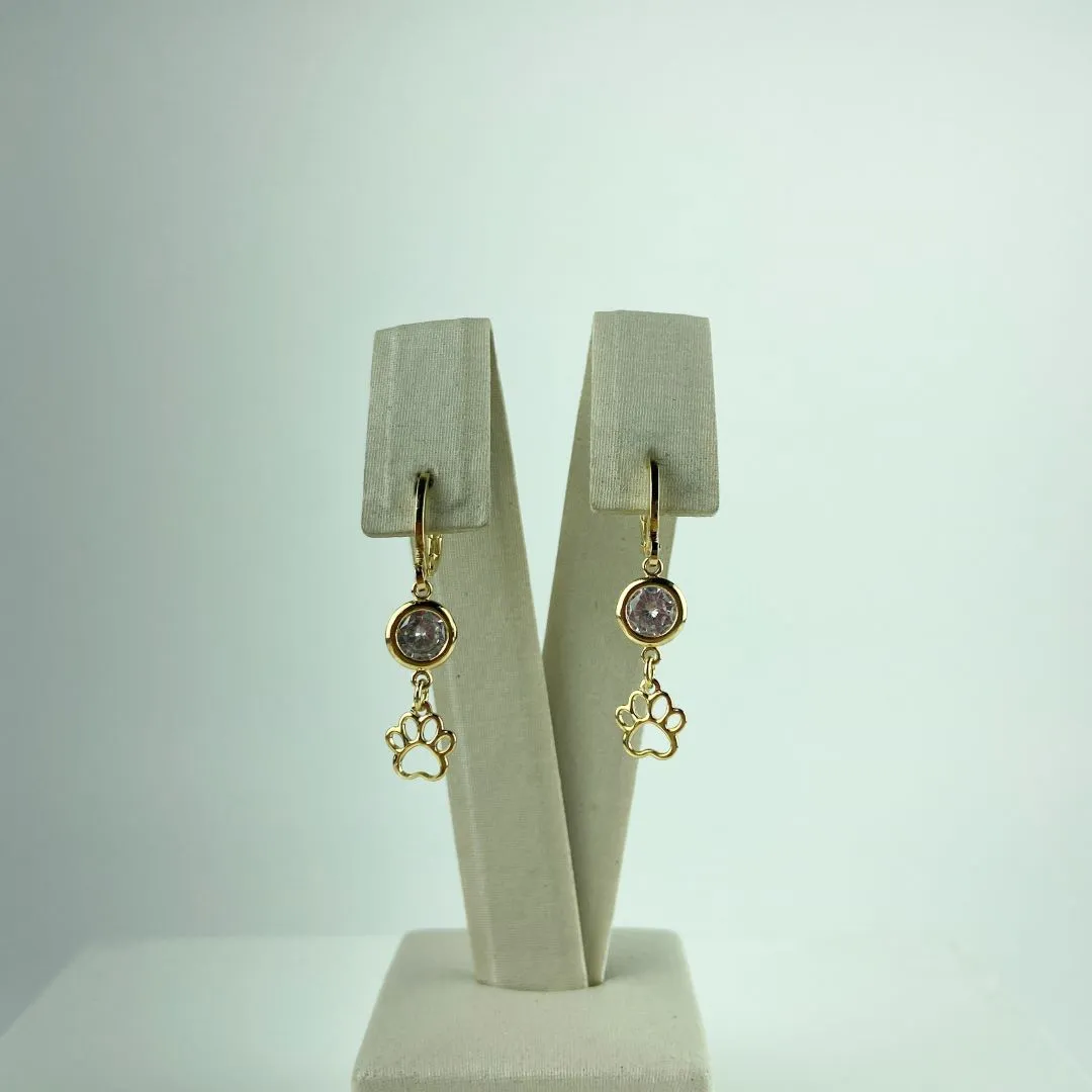 Brinco de Argolinha com Zircônia e Patinha de Pet Folheado a Ouro 18k