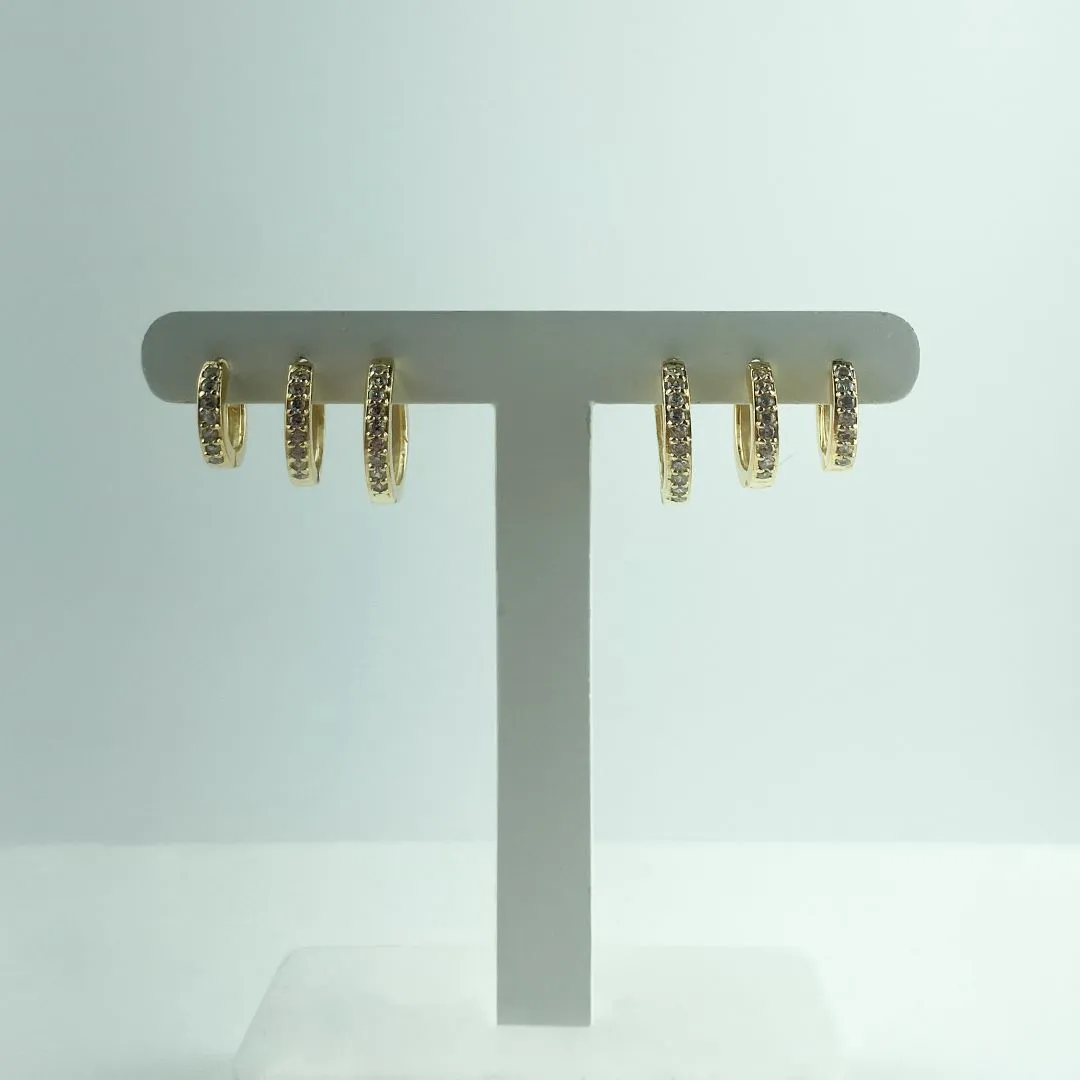 Brinco Trio Argolinhas Cravejada em Zircônias Folheado a Ouro 18k