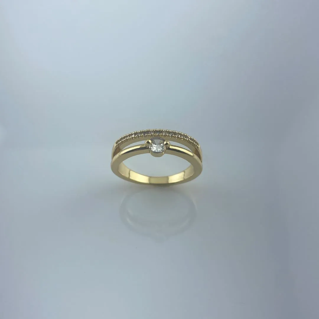 Anel Aro duplo com Microzircônias e Zircônia Folheado a Ouro 18k