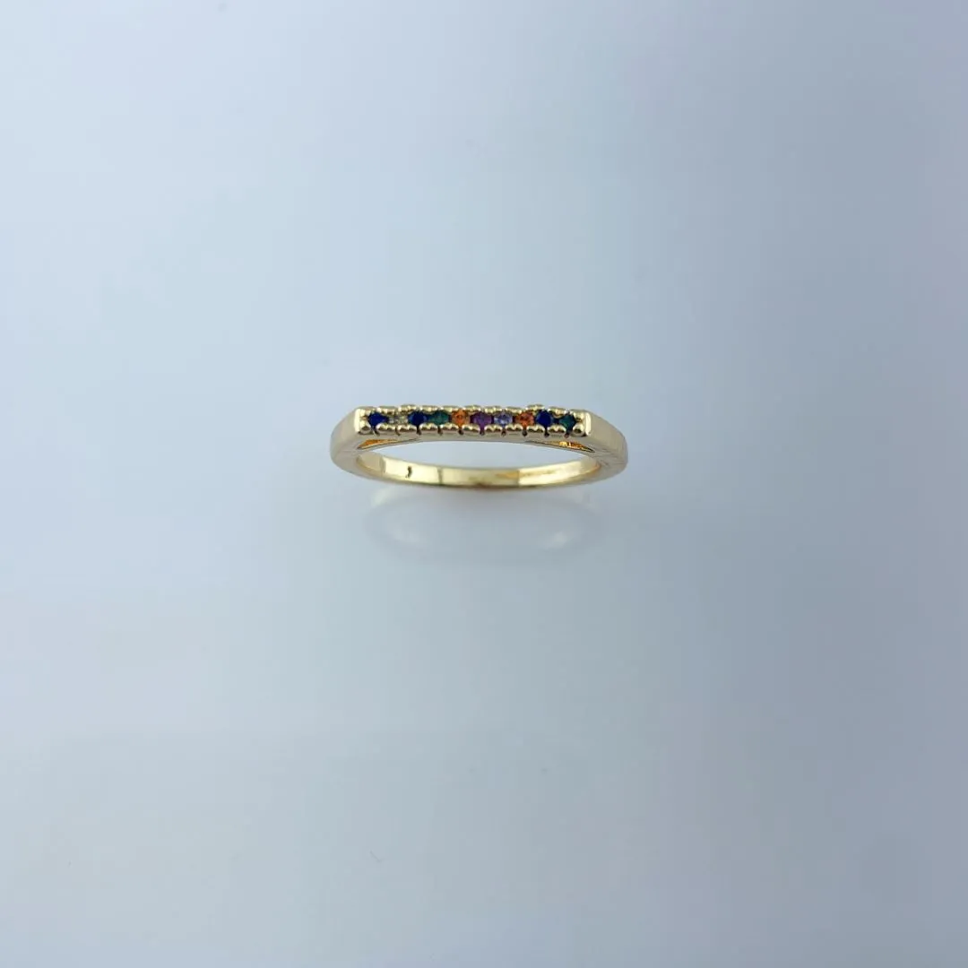 Anel com Minizircônias Coloridas Folheado a Ouro 18k