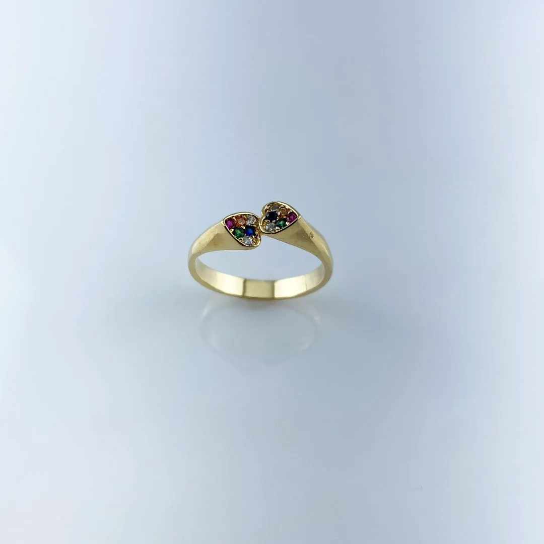Anel Dois Corações com Zircônia Folheado a Ouro 18k