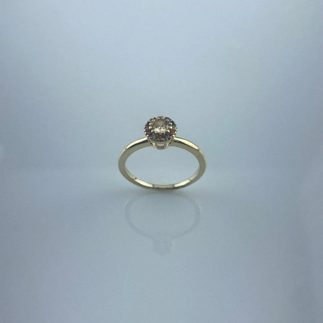 Anel Solitário Chuveirinho com Microzircônia Folheado a Ouro 18k