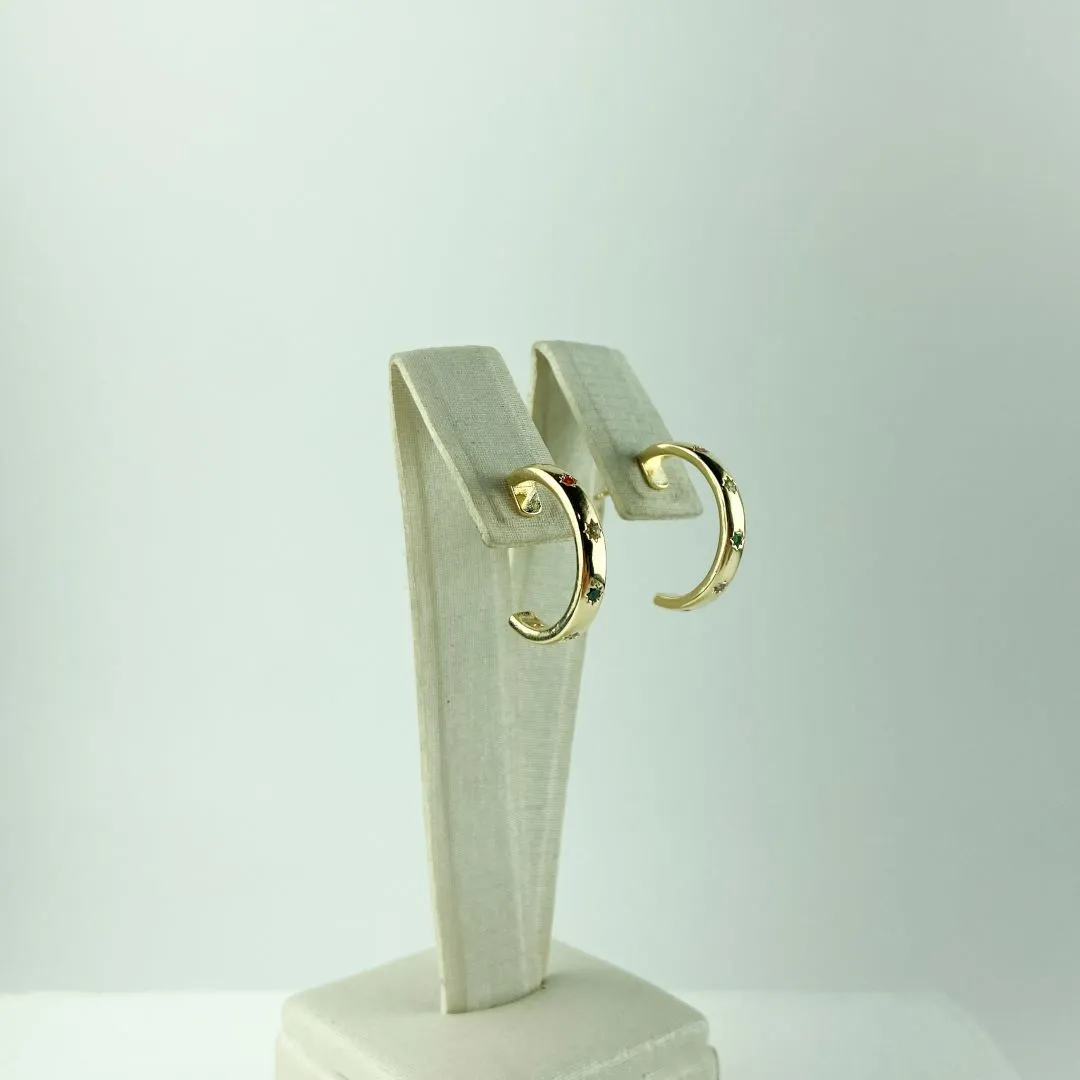 Brinco Argola em Zircônias Coloridas Folheado a Ouro 18k