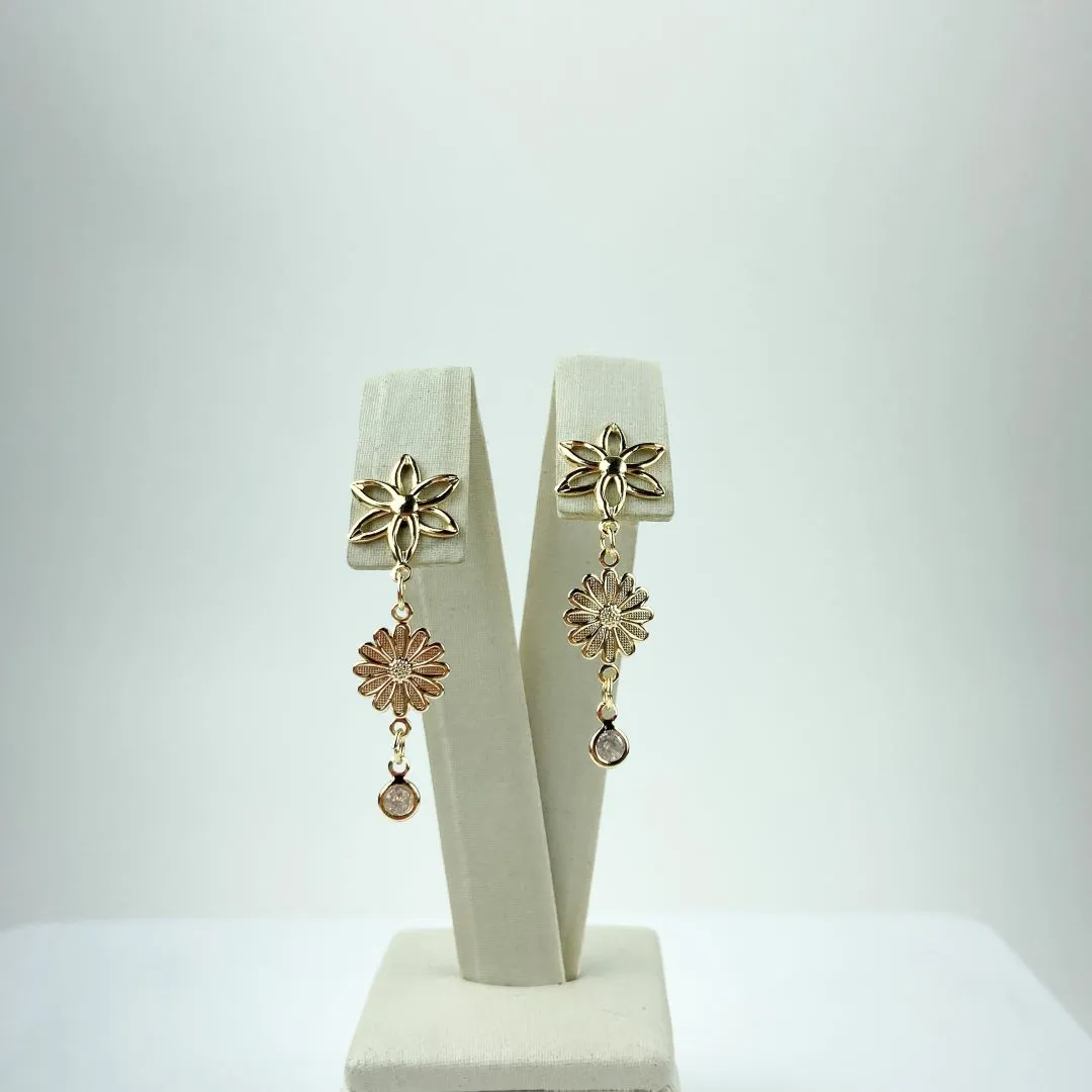 Brinco Flor e Girassol Folheado a Ouro 18k