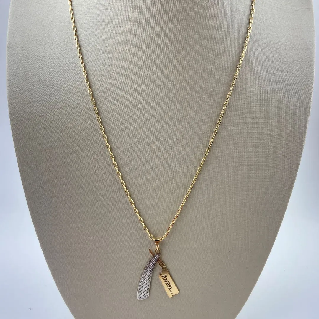 Colar com Pingente Profissões Barber Folheada a Ouro 18k