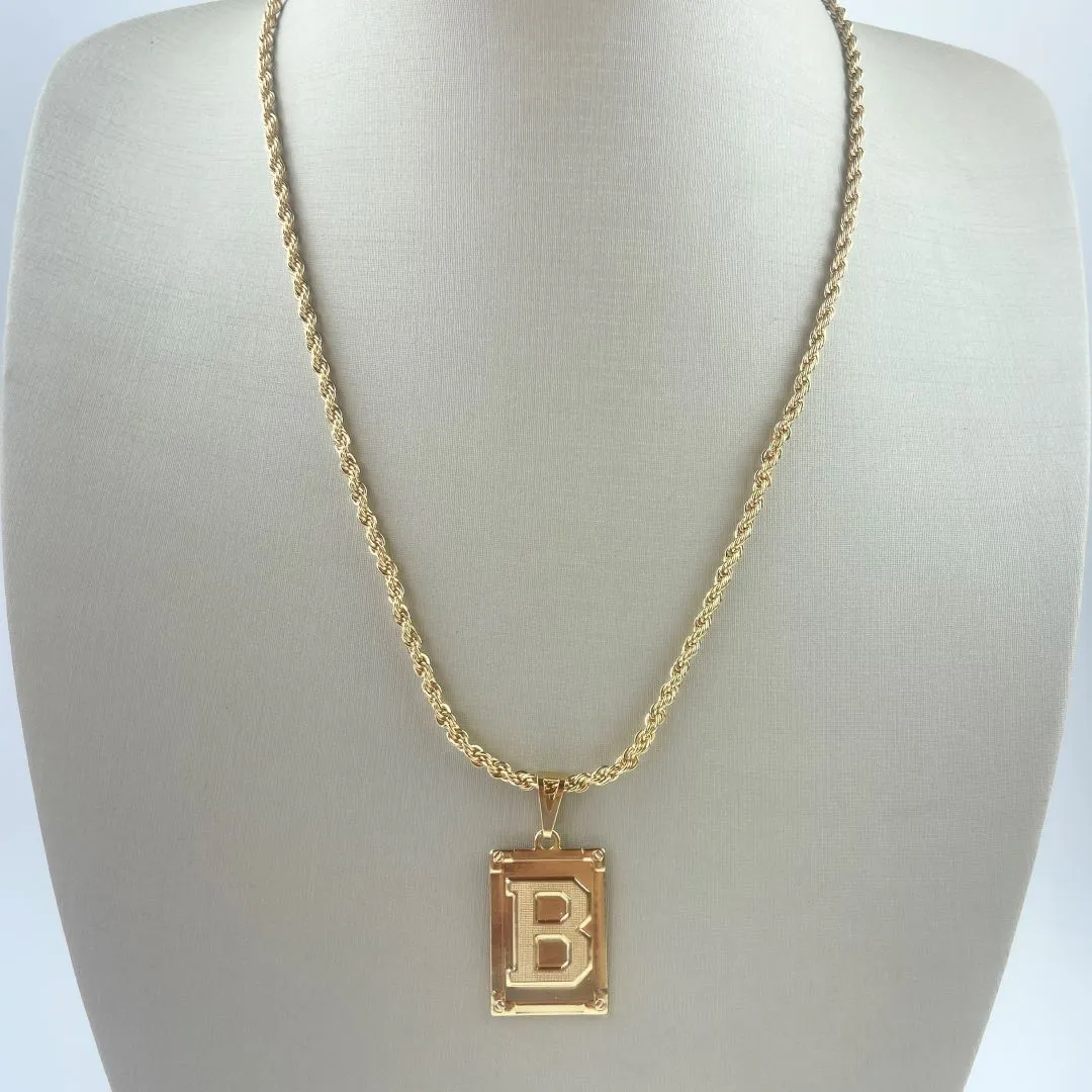 Colar Cordão Baiano com Pingente Letra B Folheado a Ouro 18k