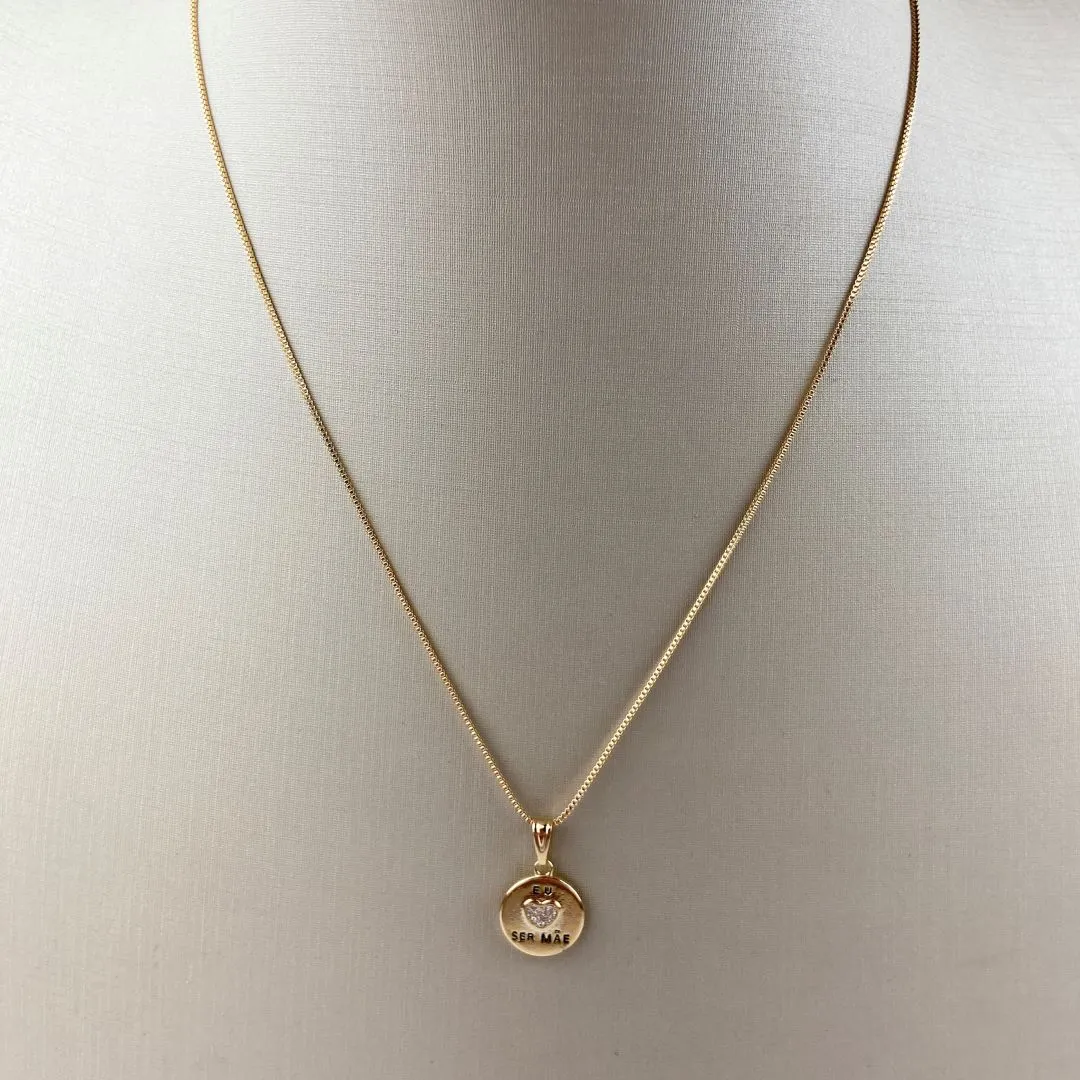 Colar Veneziana com Pingente Eu Amo Ser Mãe em Zircônia Folheado a Ouro 18k