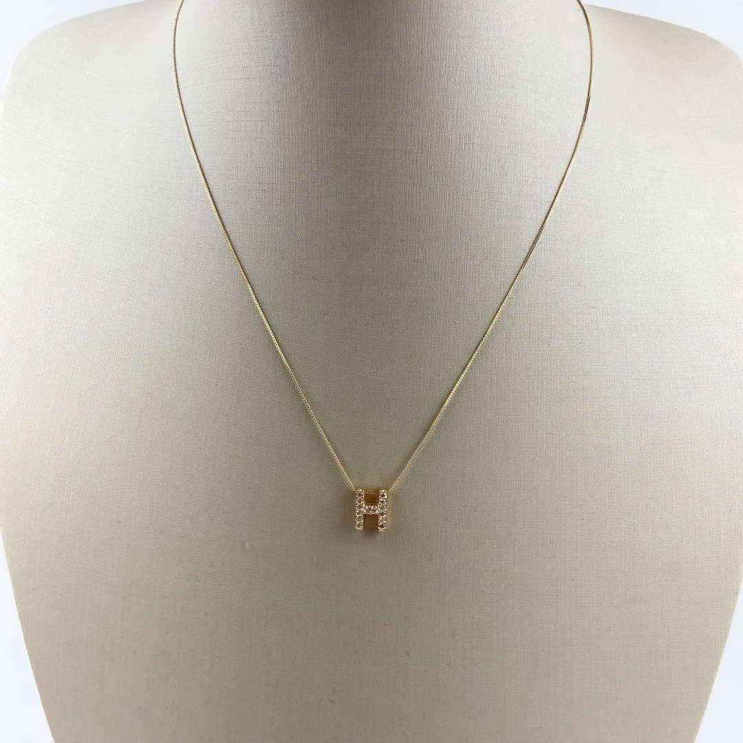Colar Veneziana com Pingente Letra H em Zircônias Folheado a Ouro 18k