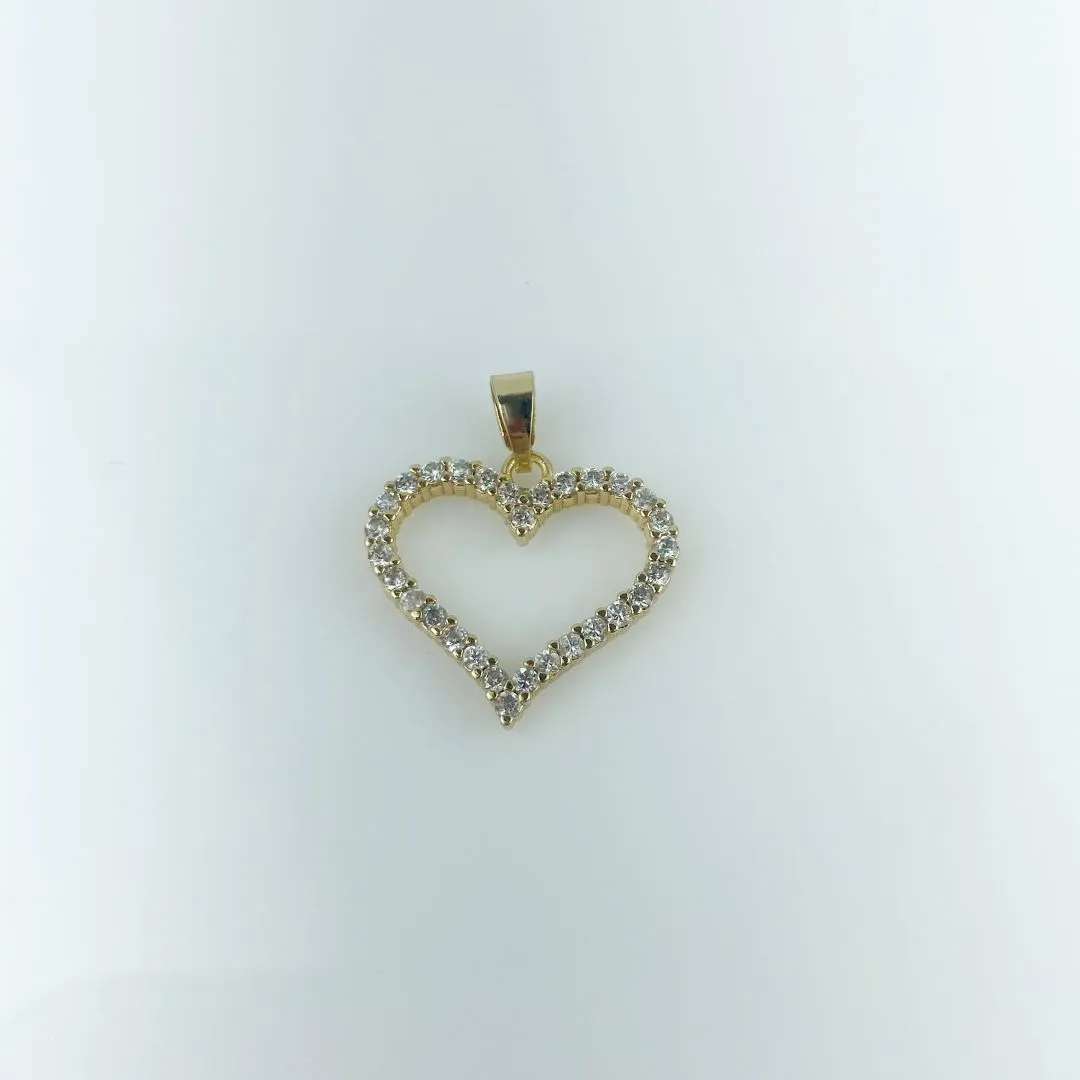 Pingente Coração Vazado Cravejado em Zircônias Folheado a Ouro 18k