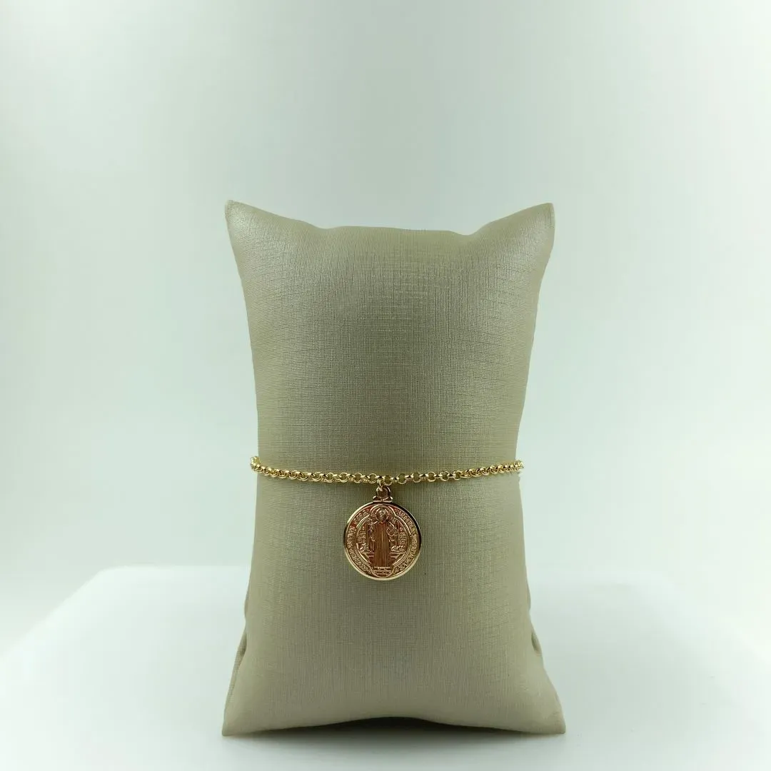 Pulseira Elo Português com Pingente São Bento Folheado a Ouro 18k