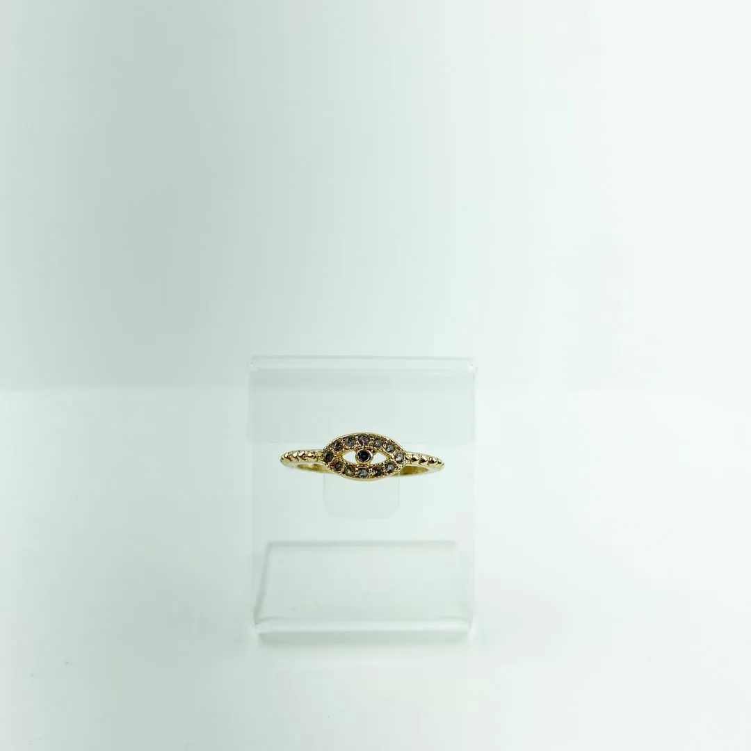 Anel Olho Grego Vazado Cravejado em Zircônias Folheado a Ouro 18k