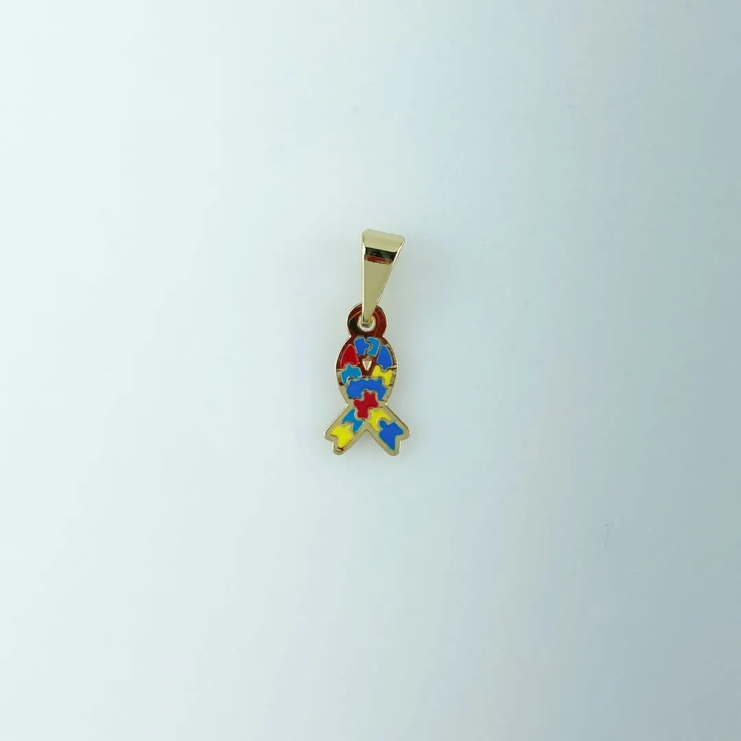 Pingente Lacinho Símbolo Autismo Folheado a Ouro 18k