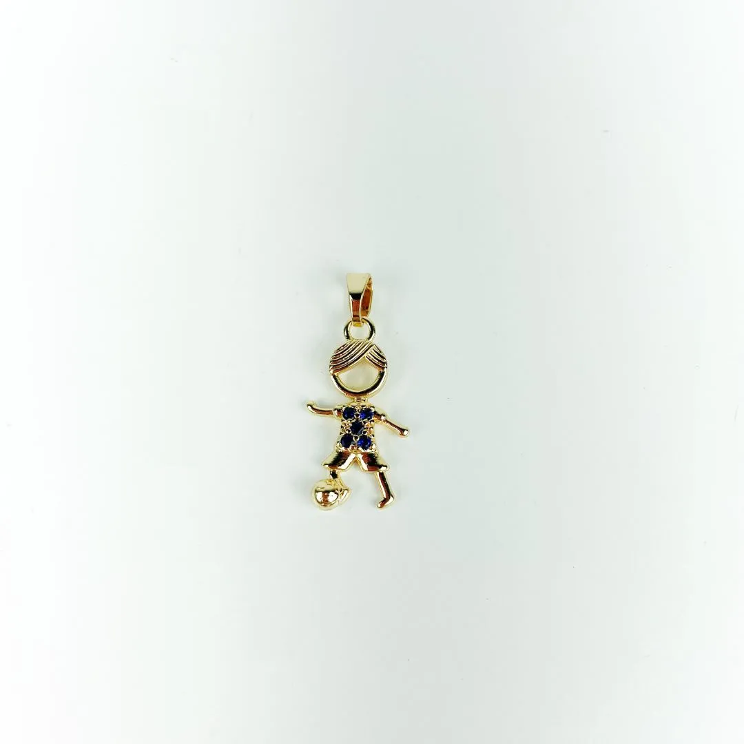 Pingente Menino com Bola em Zircônia Azul Folheado a Ouro 18k