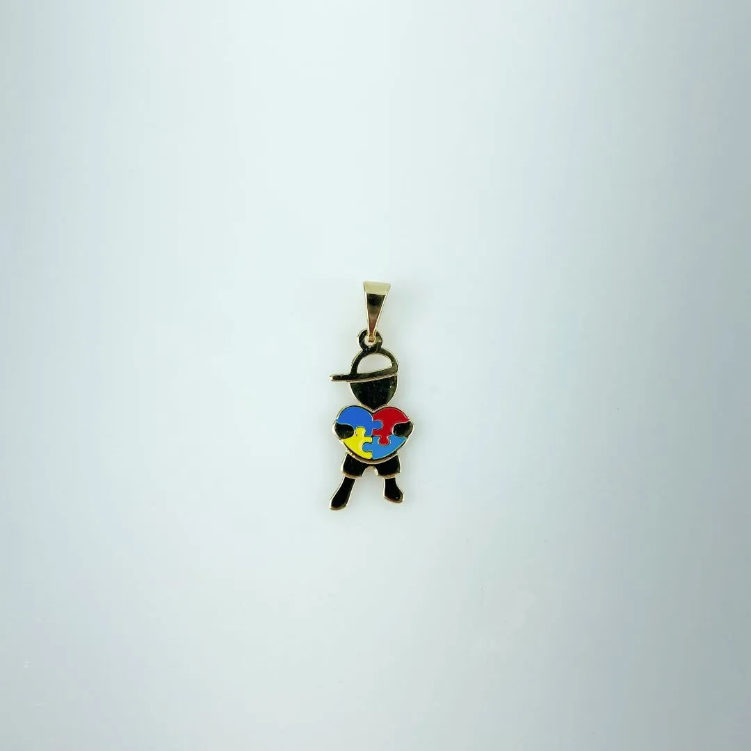 Pingente Menino Símbolo Autismo Folheado a Ouro 18k
