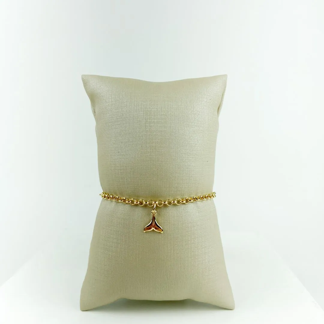 Pulseira de Elos Português com Pingente Rabo de Baleia Folheado a Ouro 18k