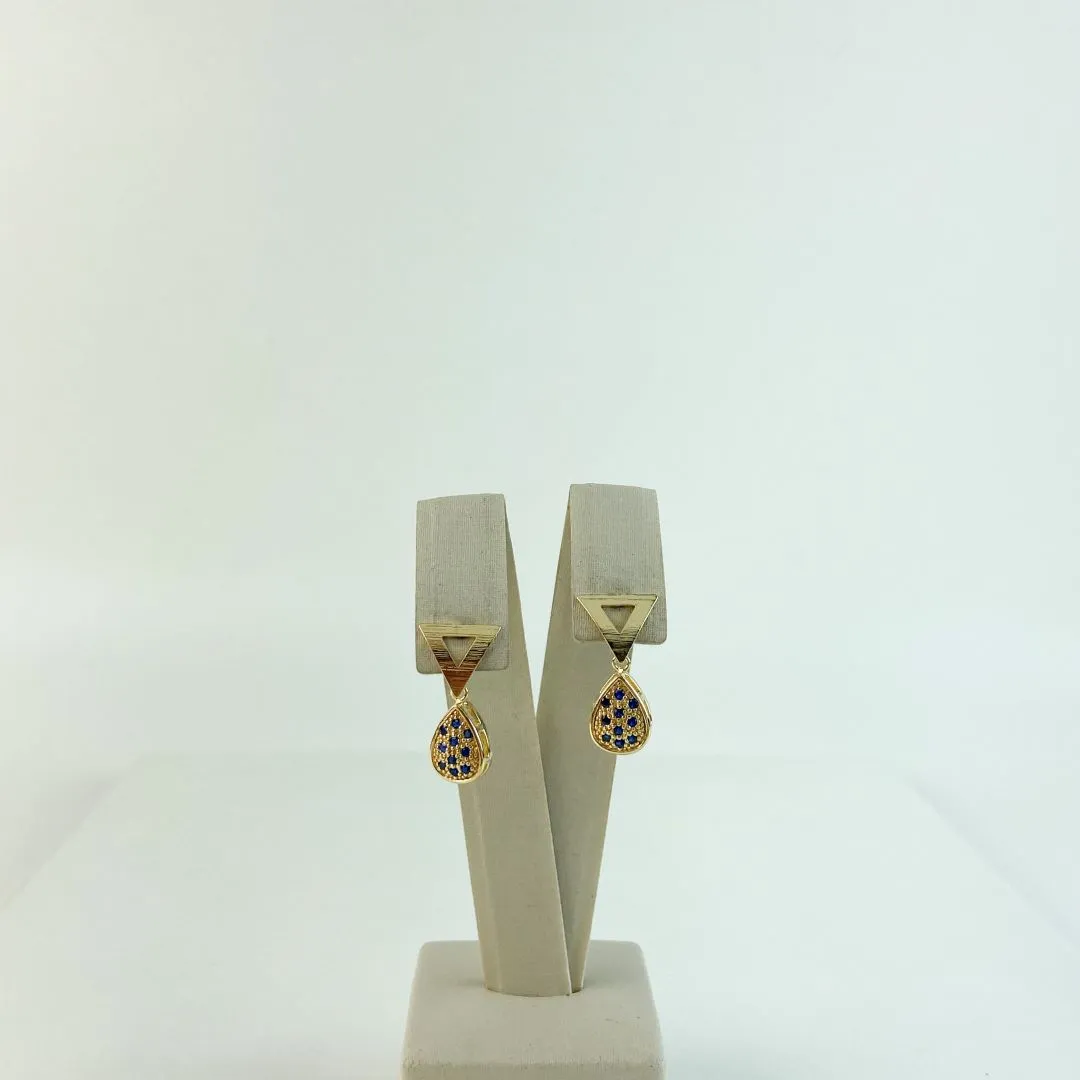 Brinco Gota em Zircônia Azul Folheado a Ouro 18k