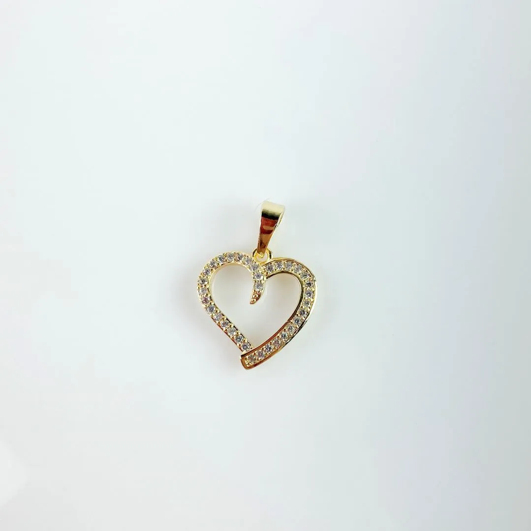 Pingente Coração Vazado Cravejado em Zircônias Folheado a Ouro 18k