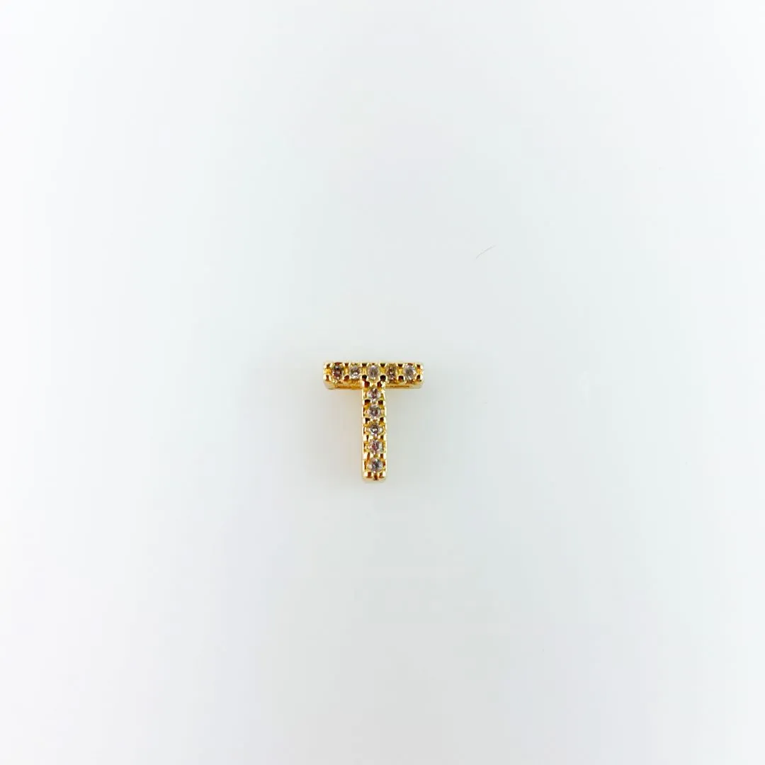 Pingente de Letra T Cravejada de Zircônias Folheado a Ouro 18k