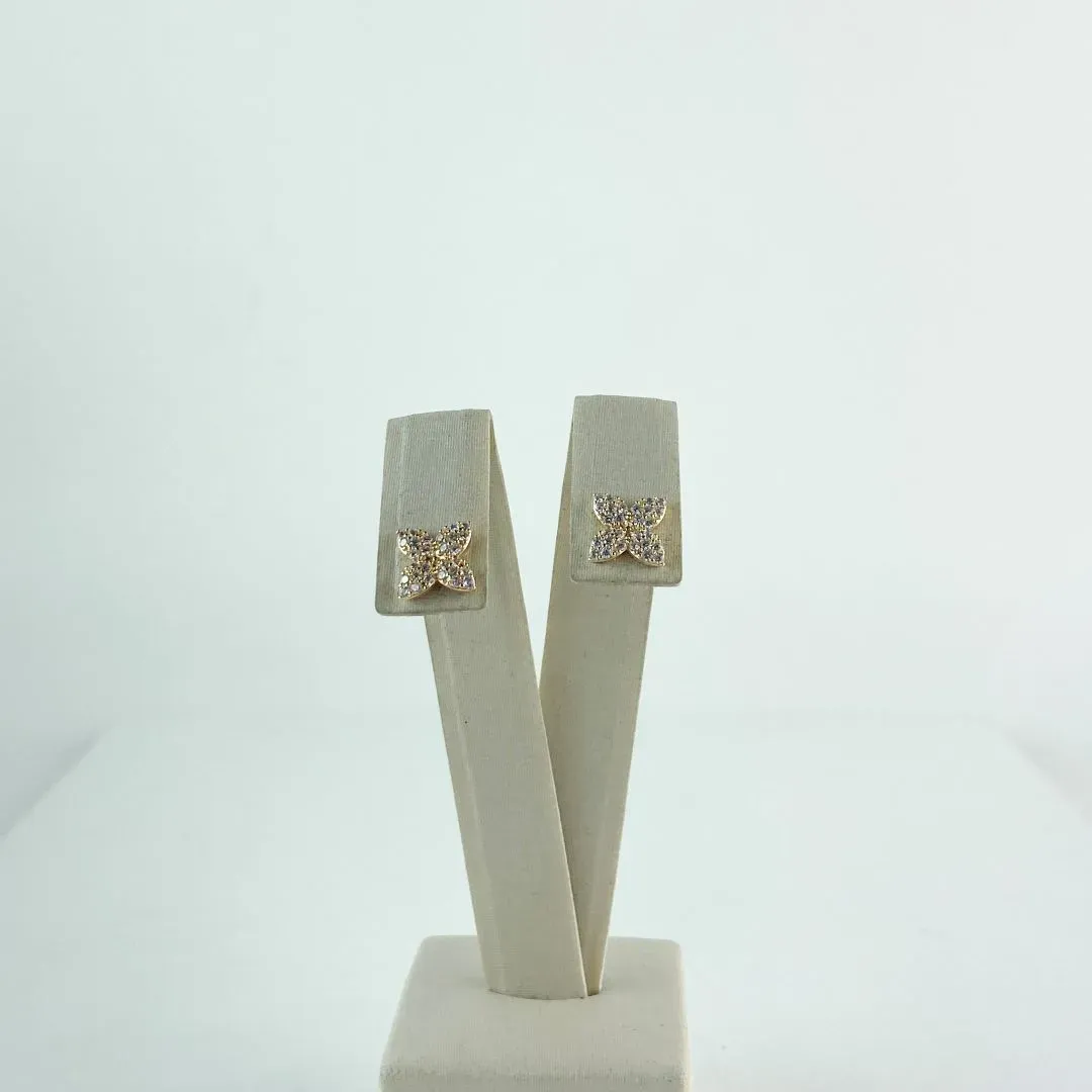 Brinco Flor Cravejado em Zircônias Folheado a Ouro 18 K