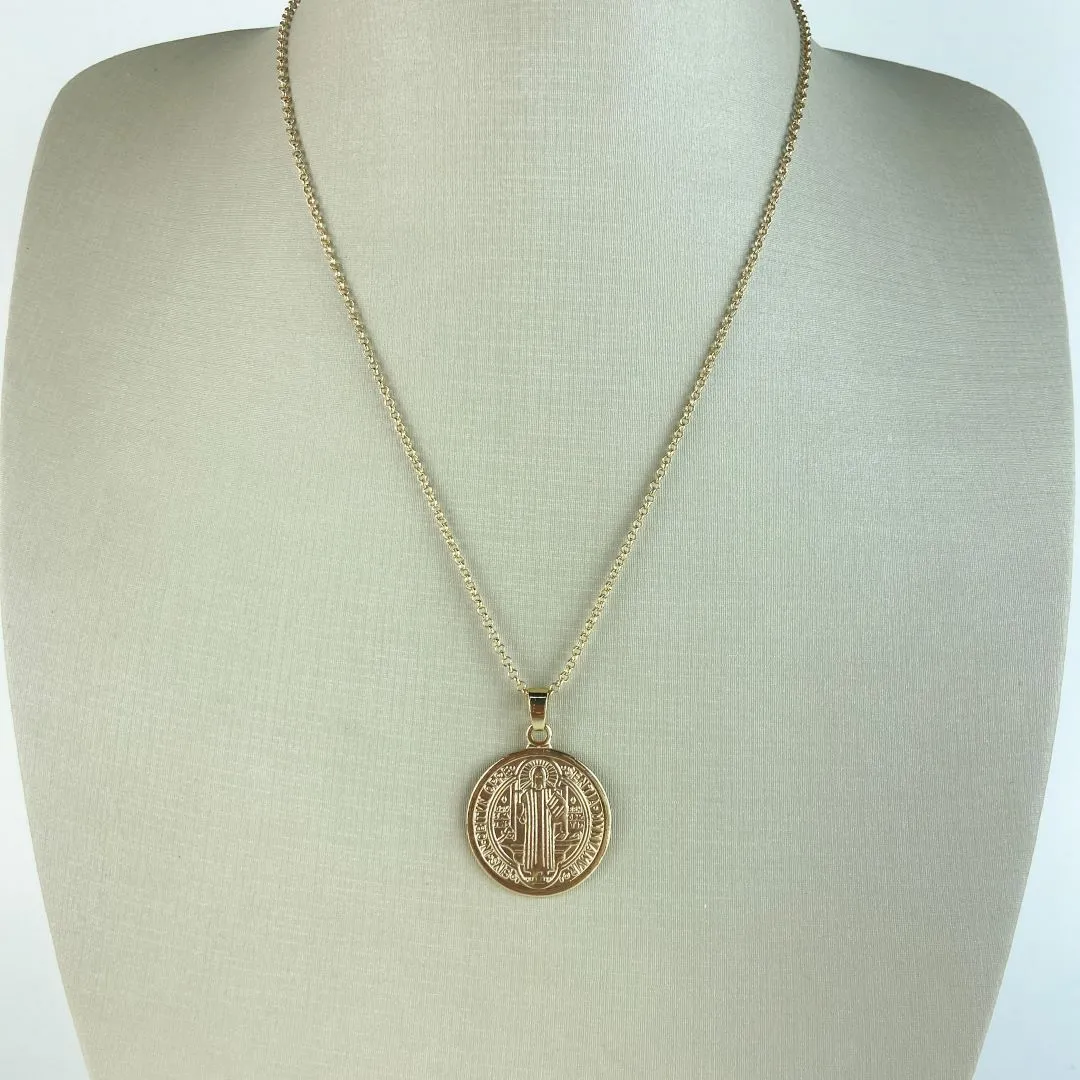 Colar Elo Português com Pingente São Bento Folheado a Ouro 18k
