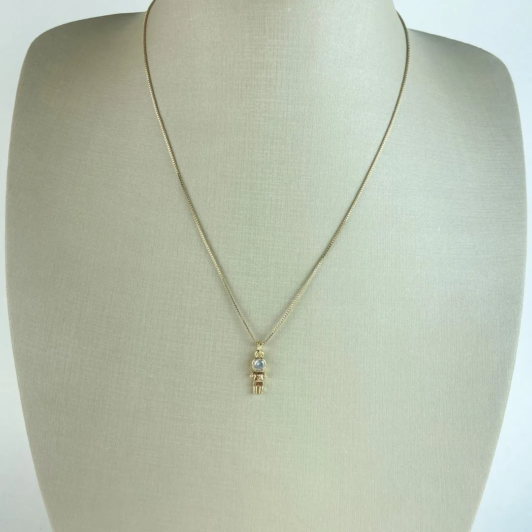 Colar Veneziana com Pingente Menino Cabeça em Zircônia Folheado a Ouro 18k