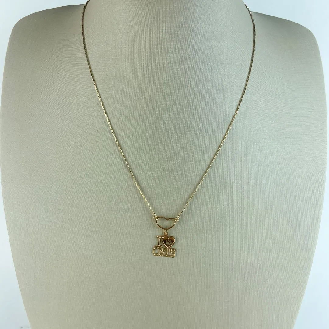 Colar Veneziana com Pingente Pet Cats e Canga Design de Coração Folheado  Ouro 18K