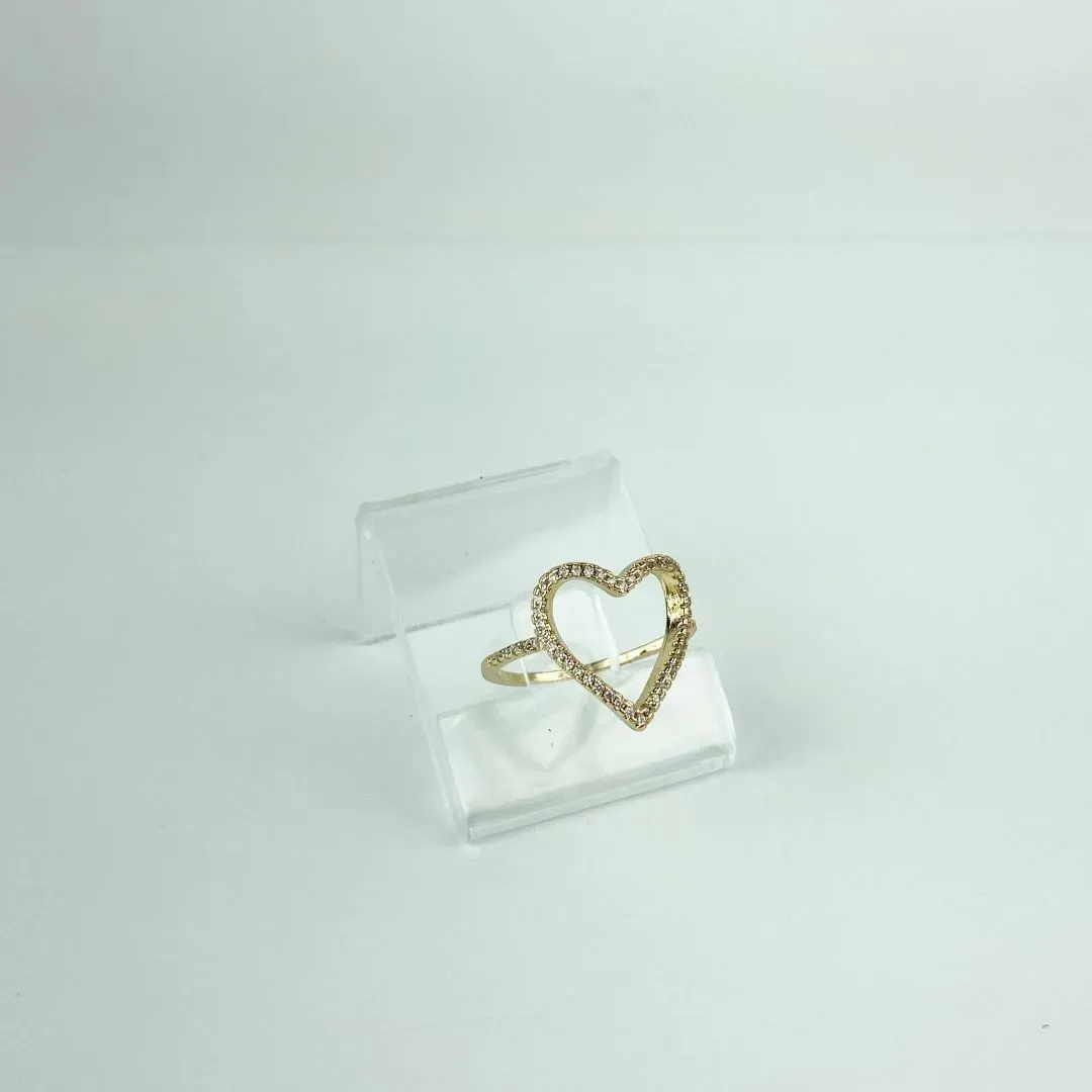 Anel Design de Coração Vazado em Zircônias Folheado a Ouro 18k