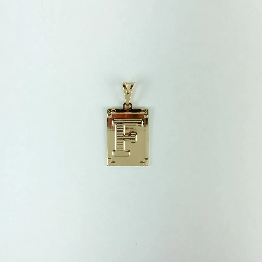 Pingente Placa Letra F Folheado a Ouro 18k