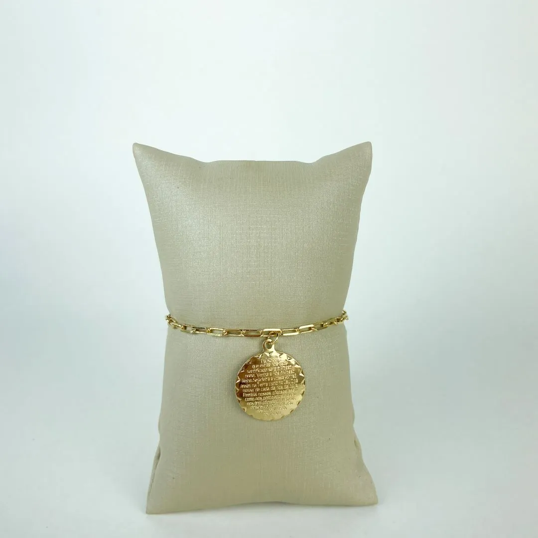 Pulseira Cartier com Pingente Pai Nosso Folheado a Ouro 18k