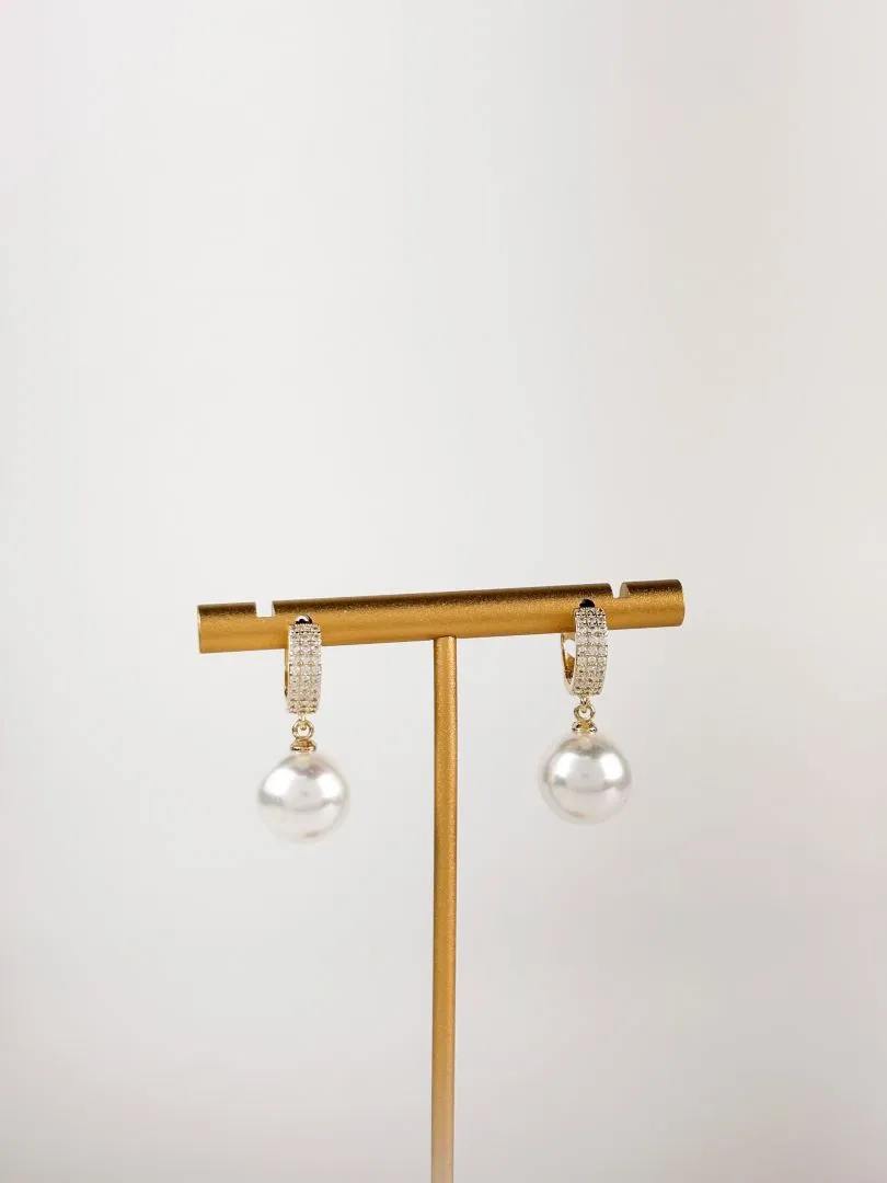 Brinco Argola Pérola em Zircônia Folheado a Ouro 18k
