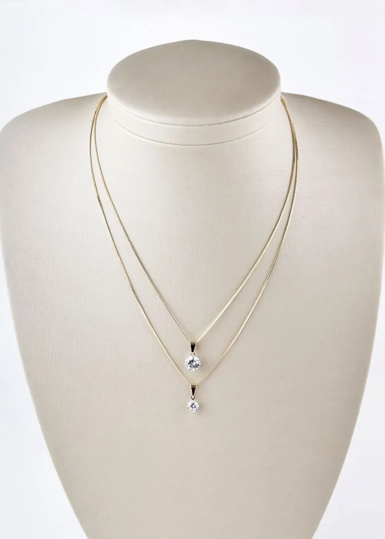 Colar Duplo Veneziana com Ponto de Luz Duplo em Zircônia Folheado a OUro 18k
