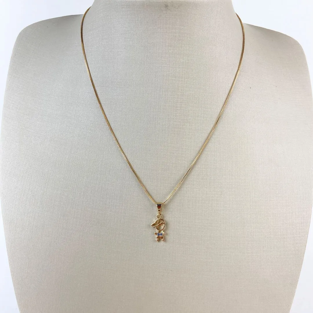 Colar Veneziana com Pingente Menino em Zircônia Azul Folheada a Ouro 18k