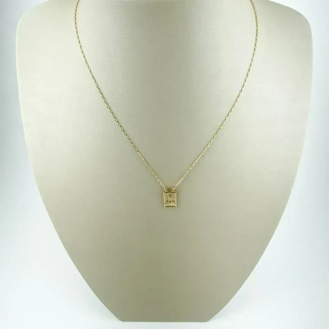 Escapulário Sagrado Coração de Jesus e Nossa Senhora do Carmo - Elo Cadeadinho Folheado a Ouro 18k
