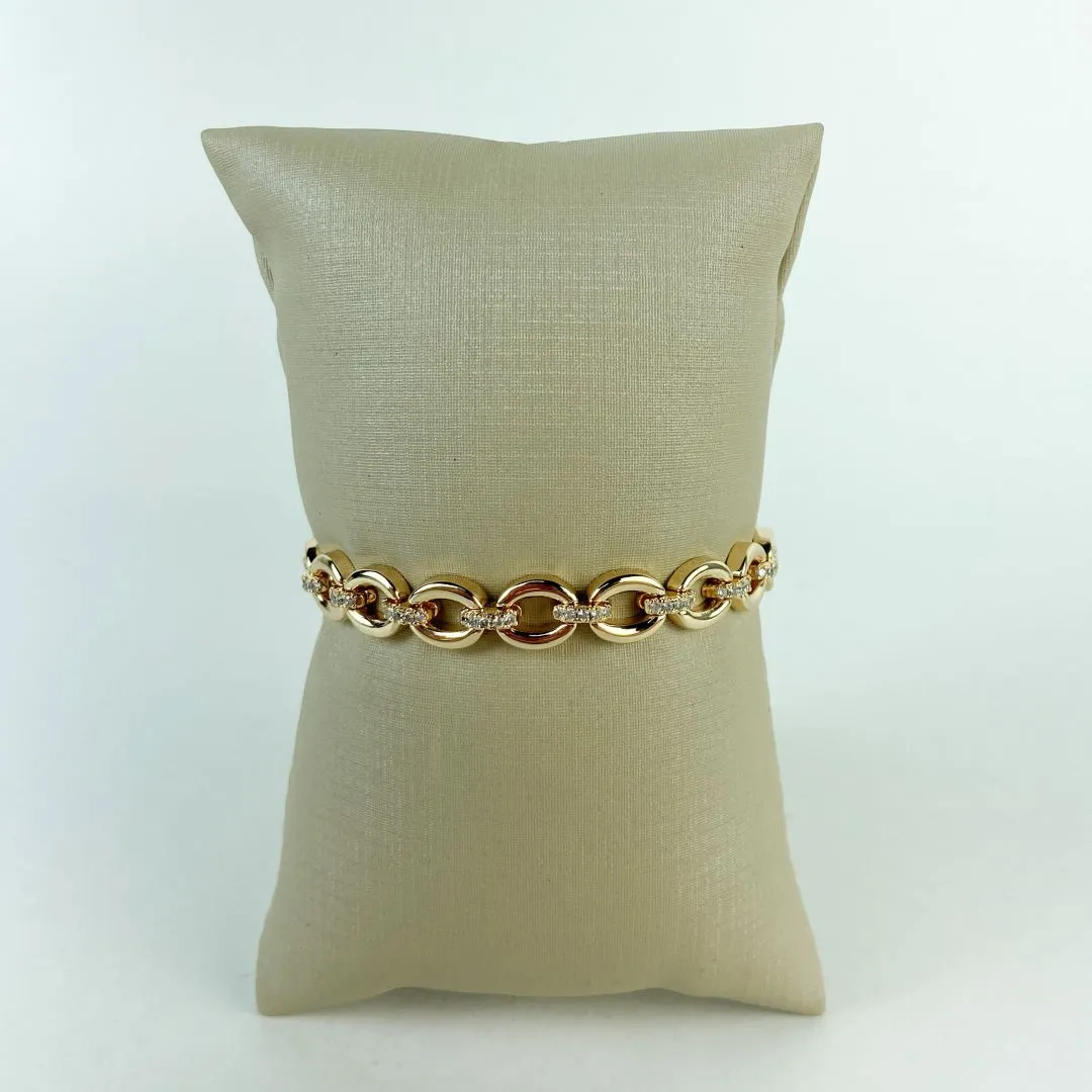 Pulseira Elos Redondos com Conexões em Zircônias Folheada a Ouro 18k