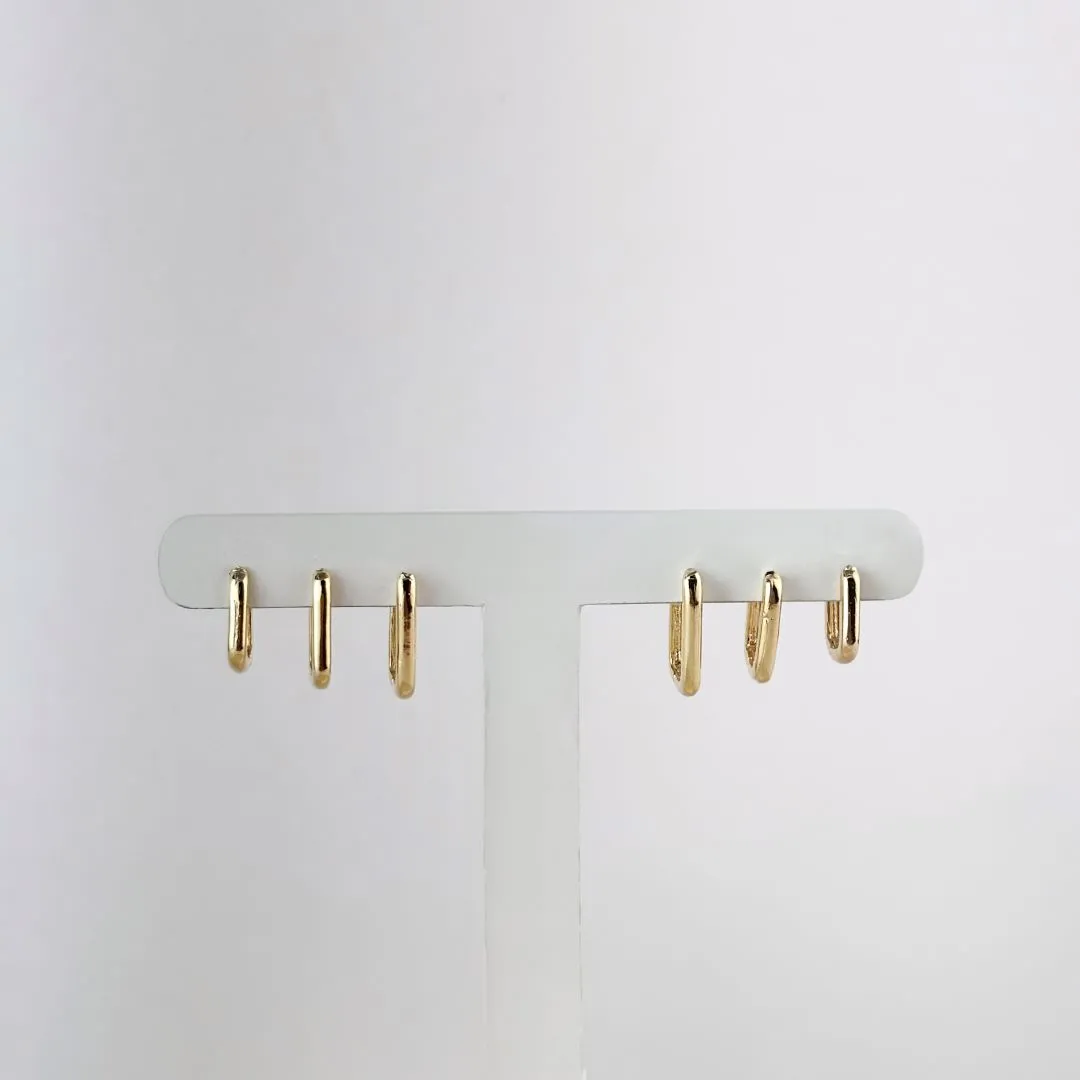 Brinco Trio Argola Quadrada Folheado a Ouro 18k
