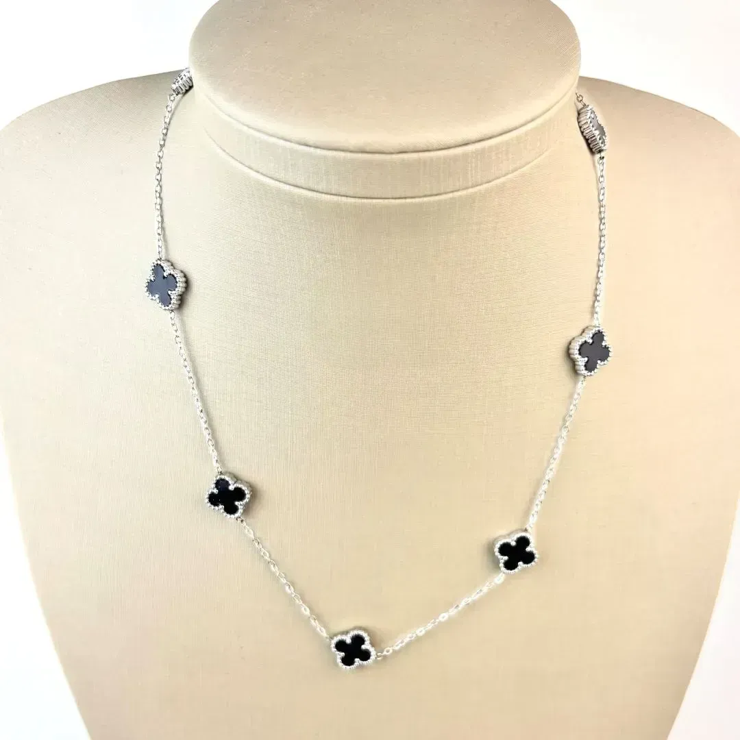 Colar Inspiração Preto Em Aço Inoxidável 316L na Cor Prata