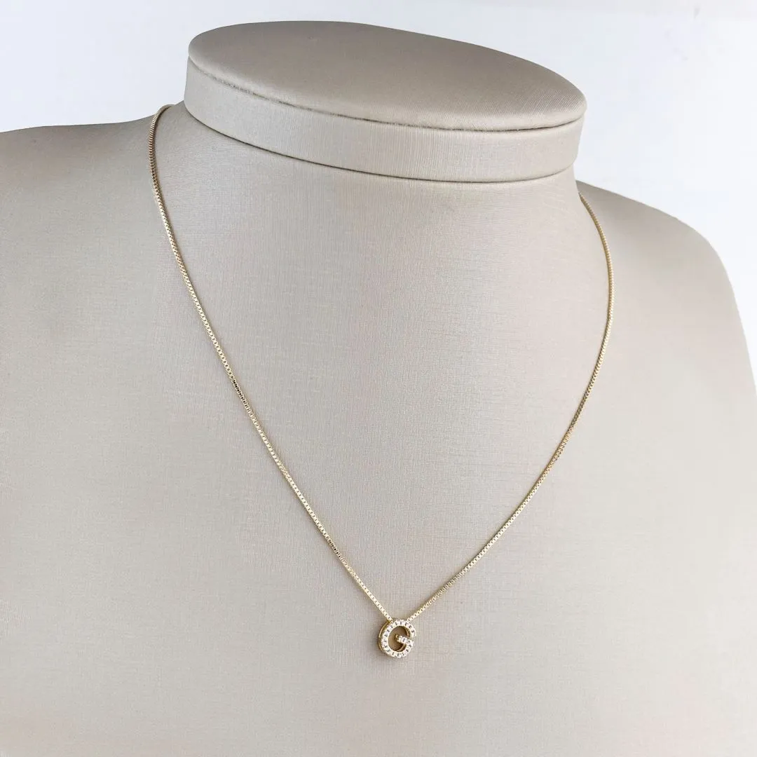 Colar Veneziana com Pingente de Letra G Cravejada de Zircônias Folheado a Ouro 18k