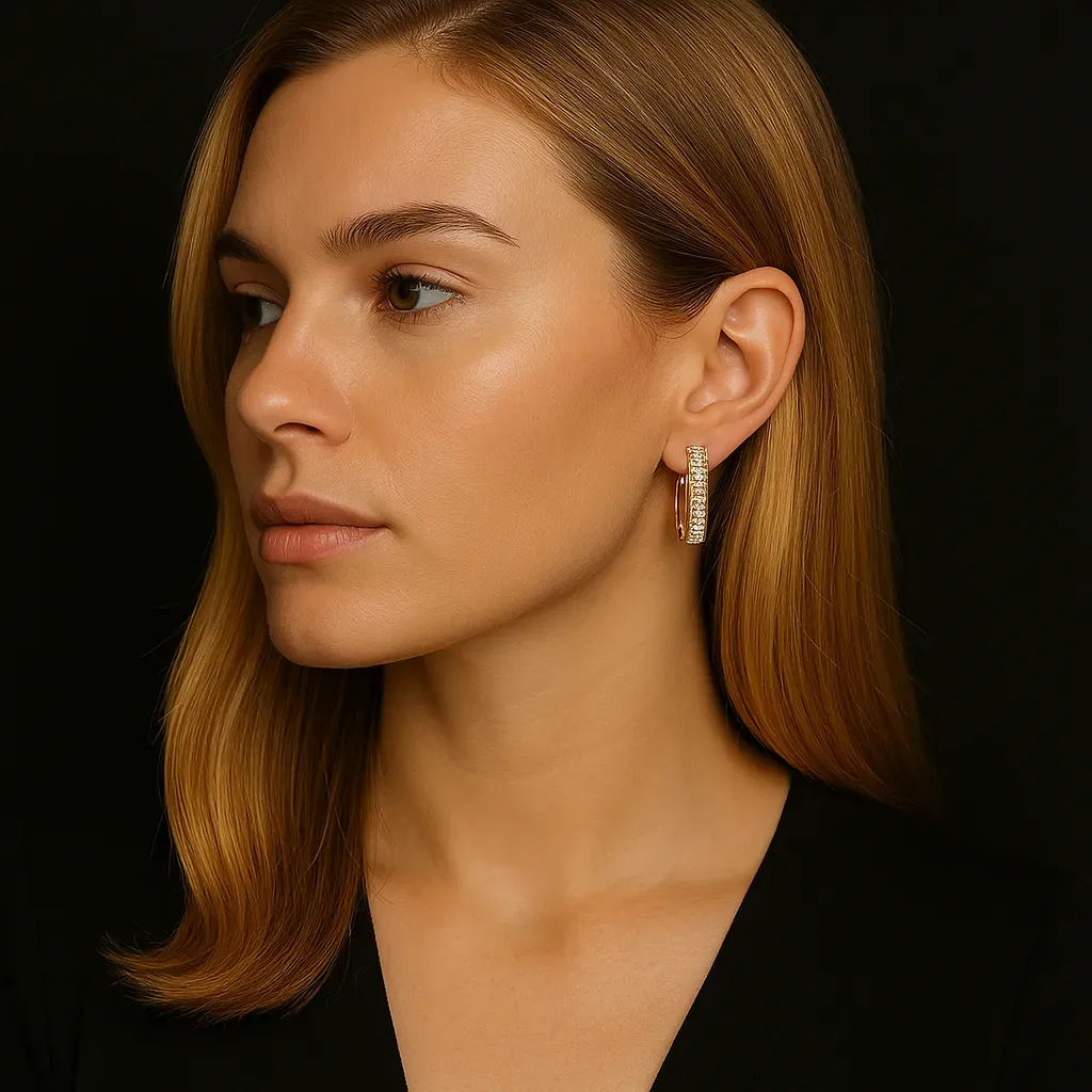Brinco Argola Retangular em Zircônia Folheado a Ouro 18 K