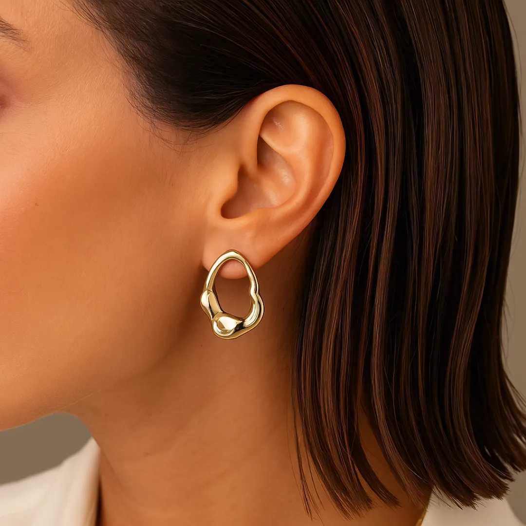 Brinco Orgânico Folheado a Ouro 18k