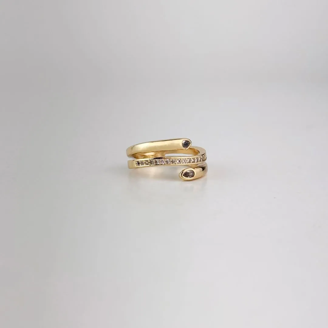 Anel Aros Triplos Cravejado em Zircônias Folheado a Ouro 18k