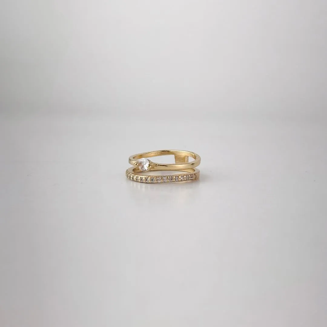 Anel Duplo Ponto de luz Cravejado em Zircônias Folheado a Ouro 18k