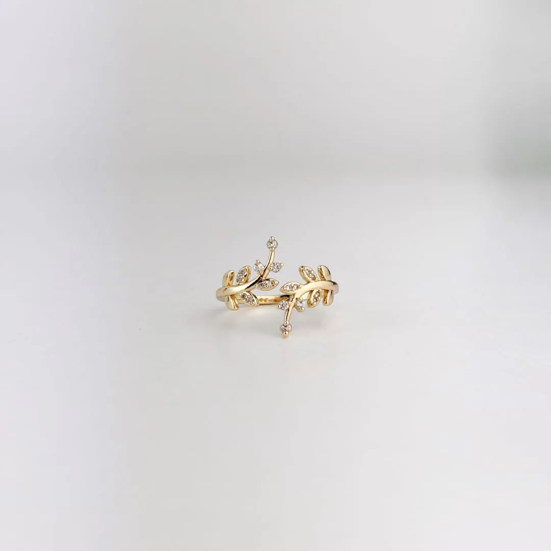 Anel Ramo de Folhas Cravejado em Zircônias Folheado a Ouro 18k