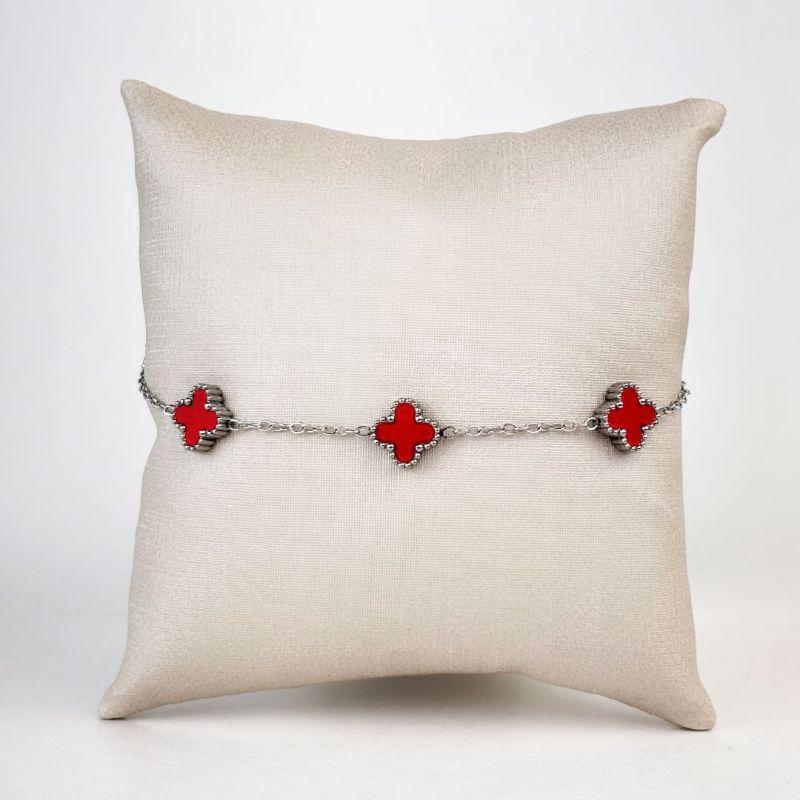 Pulseira Trevo Vermelho em Aço Inox 316L