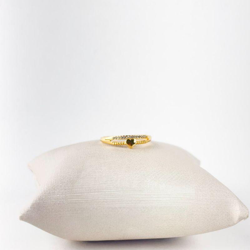 Anel Aro Duplo com Zircônias e um Mini Coração Folheado a Ouro 18K