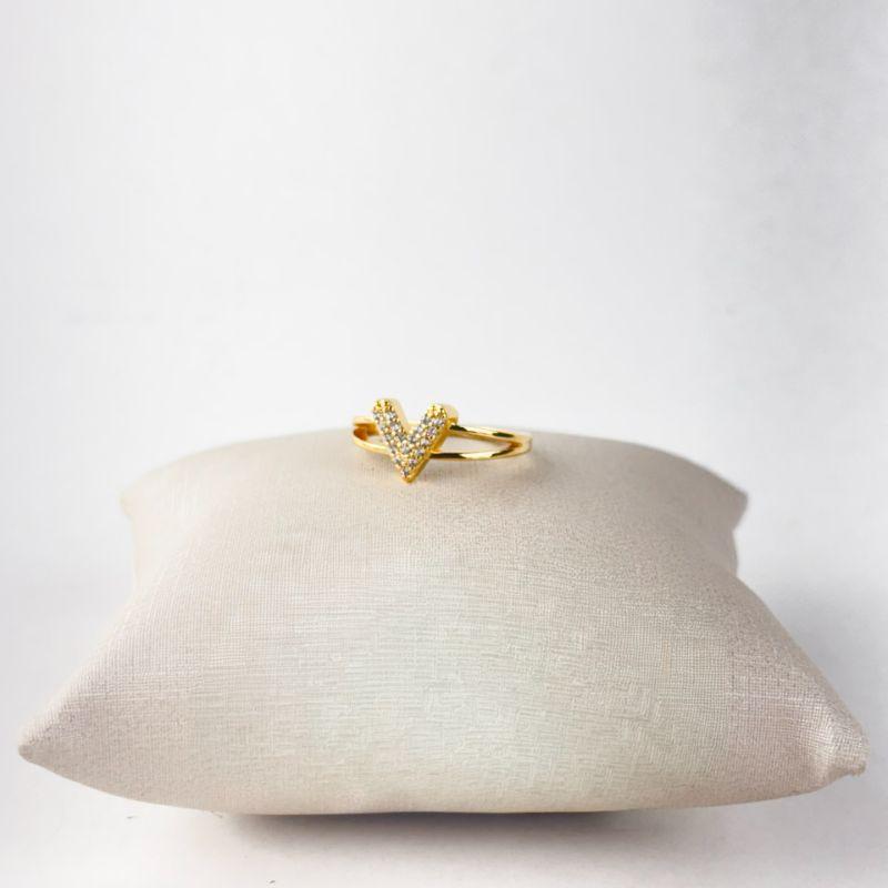 Anel Duplo V Cravejado em Zircônias Folheado a Ouro 18K