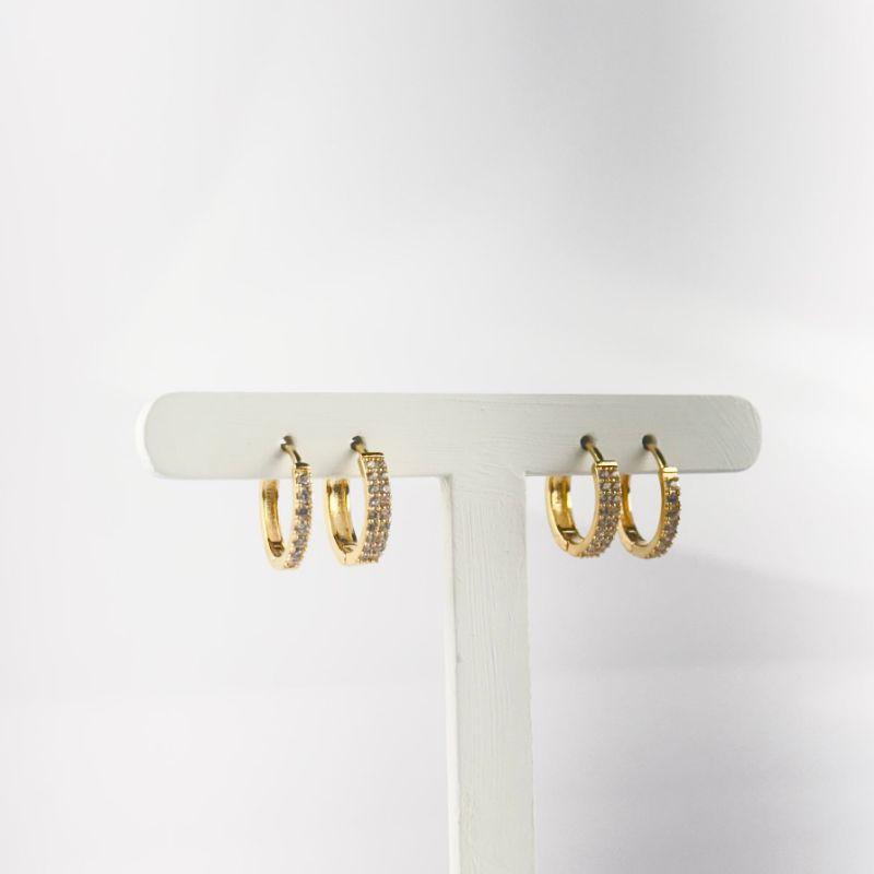 Brinco Duo Argola em Zircônias Folheado a Ouro 18k