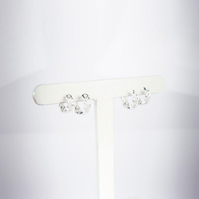 Brinco Duo de Argolinhas Trançadas Folheado a Prata